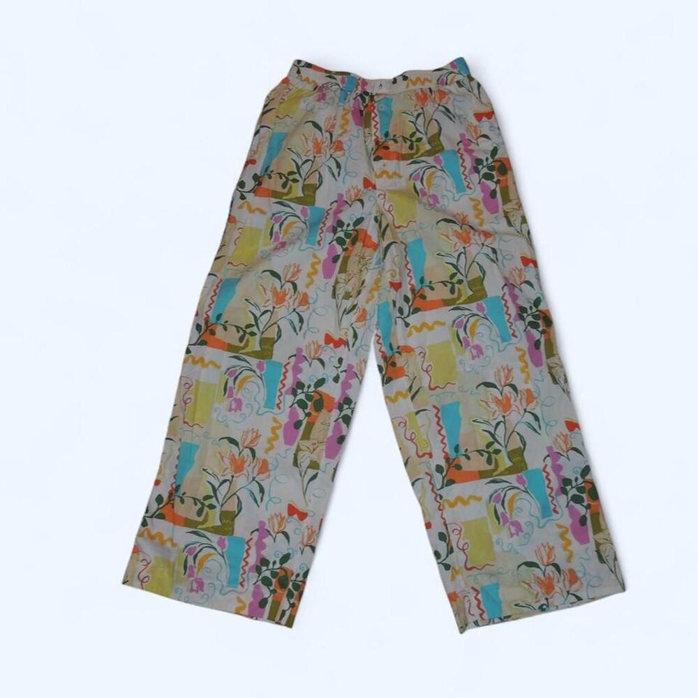 Anthropologie Abstract Floral Wide Leg Pants - Multicolor Retro Print